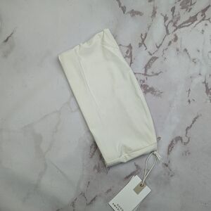 Good American Swim Top Women White Crinkle Band Bandeau Strapless